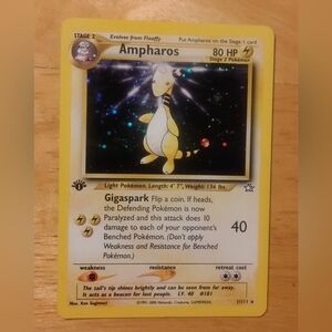LP 2000 1st Edition WOTC Holo Swirl Ampharos 1/111 Neo Genesis Set Pokemon Card